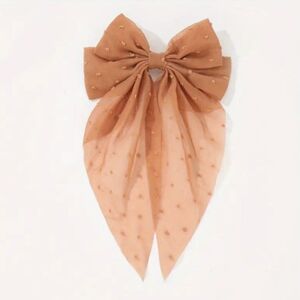 Swiss Dot Hair Bow Barrette Accessory Camel